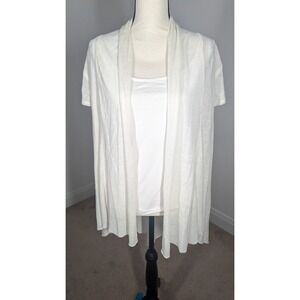 Jones New York Collection Woman Sweater 3X Ivory Linen Blend Open Cardigan